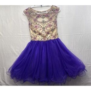 Let's Fashion Style 5698 Purple Embellishments Cupcake Sheer Prom Dress‎ Size XS